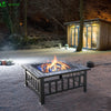 VOUNOT Fire Pit with Barbecue Grill Shelf, Outdoor Metal Brazier with Waterproof Cover.