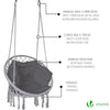VOUNOT Hanging Chair with Cushion, Macrame Hammock Swing Chair for Bedroom, Balcony, Patio, Garden, 265LBS Capacity, Grey.