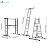 VOUNOT 3 in 1 Aluminium Scaffold Ladder with Work Platform, Multi-purpose Mobile Scaffolding with Wheels Tool Holder.