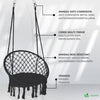 VOUNOT Swing Chair with Round Seat Cushion, Macrame Hammock Hanging Chair for Indoor, Outdoor, Black - VOUNOTUK