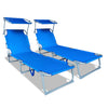VOUNOT Set of 2 Folding Sun Loungers with Adjustable Backrest & Sunshade, Load 110 kg, Blue.