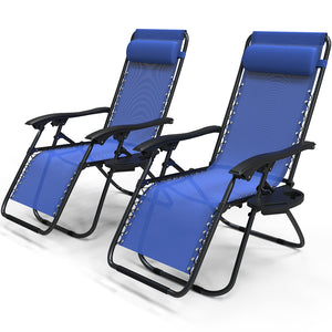 VOUNOT Set of 2 Zero Gravity Chairs, Garden Sun Loungers with Cup and Phone Holder, Blue.