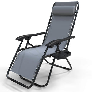 VOUNOT Zero Gravity Chairs, Garden Sun Loungers with Cup and Phone Holder, Grey.
