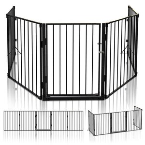 VOUNOT 5 Panel Metal Fire Guard, Hearth Gate, Foldable Grille Extra Wide 300 cm, Black - VOUNOTUK