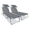 VOUNOT Set of 2 Folding Sun Loungers with Adjustable Backrest & Sunshade, Load 110 kg, Grey.
